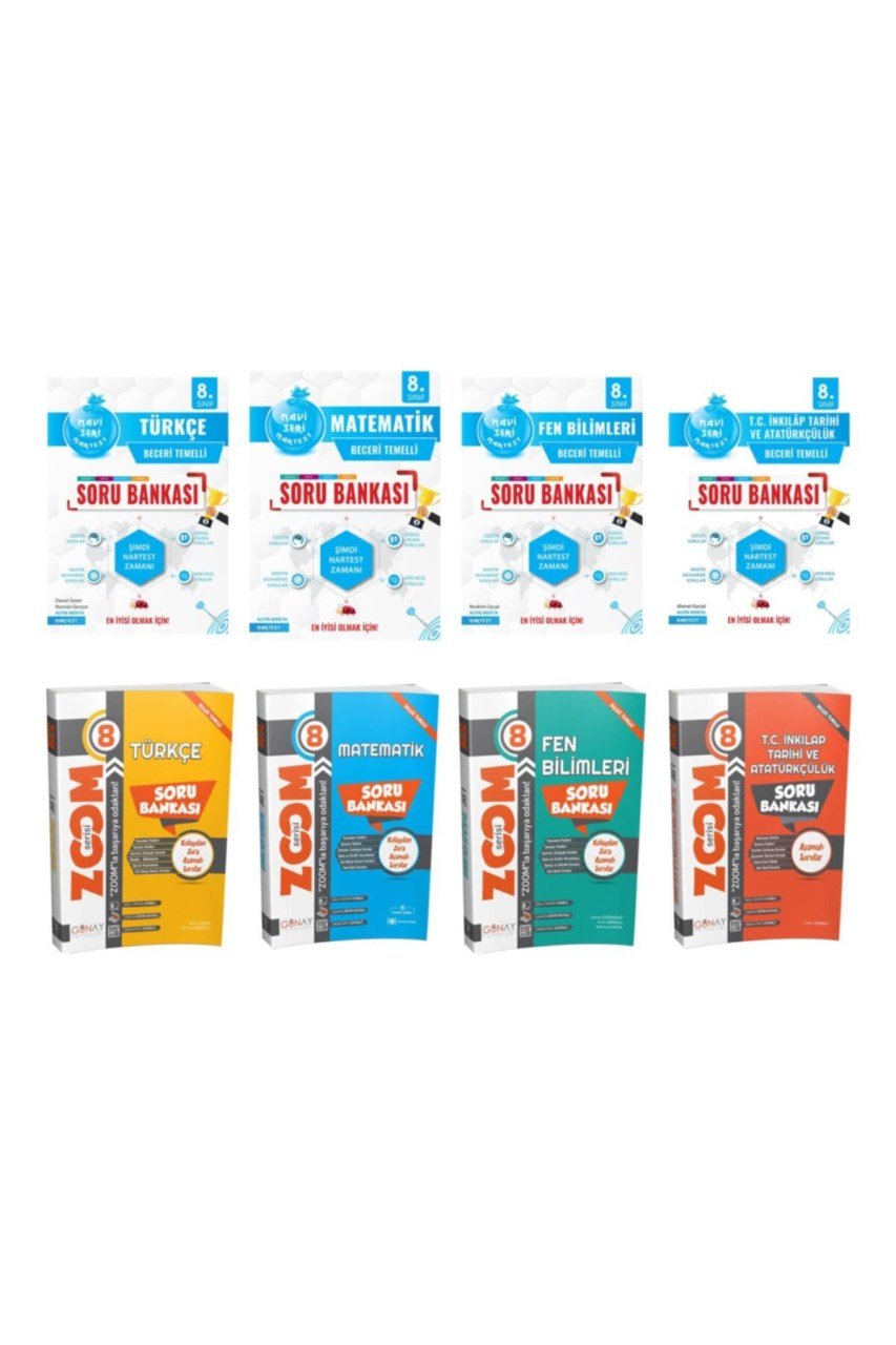 Nartest Mavi 8. Sınıf Ve Günay Zoom Serisi Tüm Dersler Soru Bankası Seti (8 Kitap) 2021