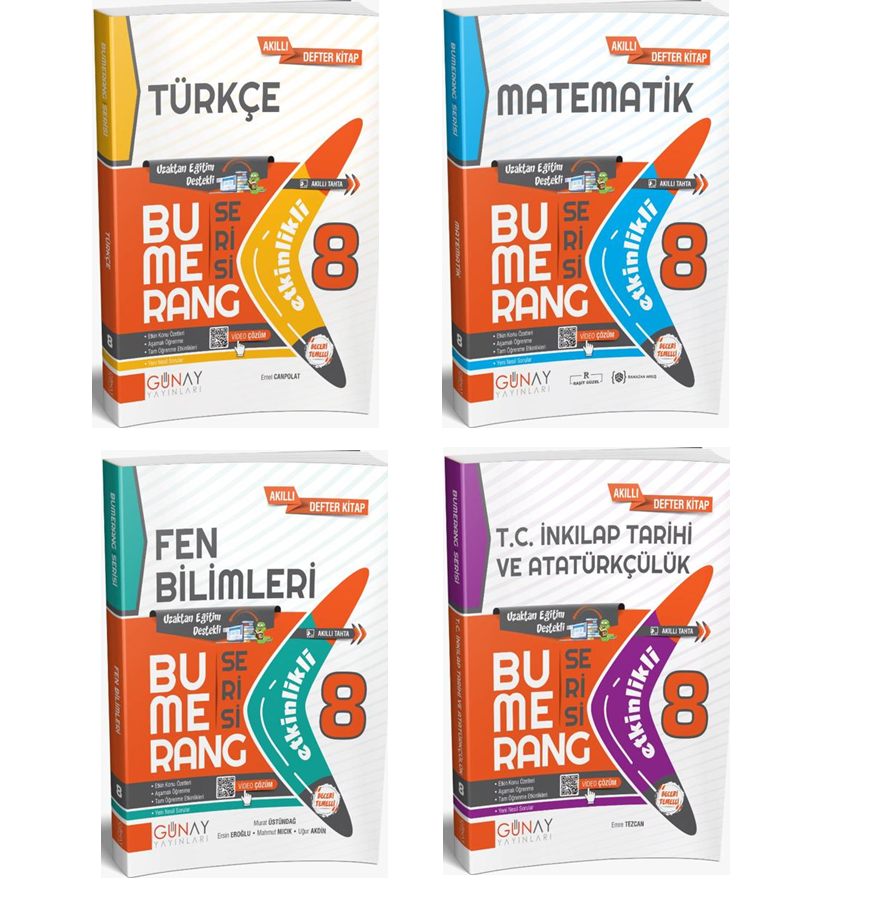 Günay Yayınları 8. Sınıf Bumerang 4'lü Akıllı Defter Seti(T-M-F-S)