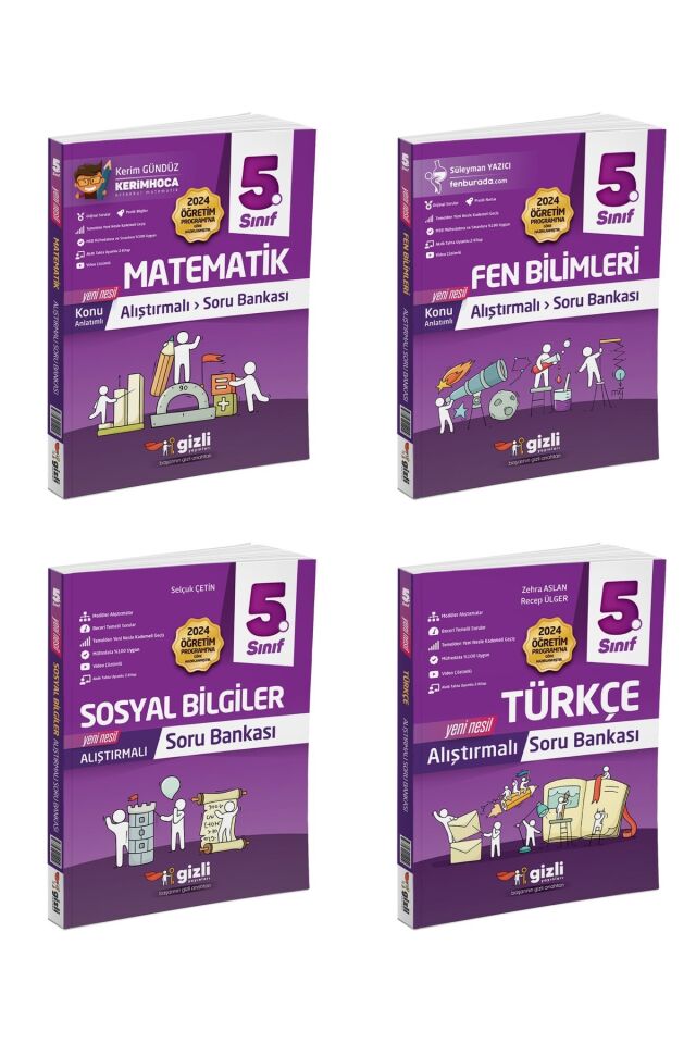Gizli Yayınları 5. Sınıf Yeni Nesil Alıştırmalı Soru Bankası Seti (T-M-F-S)