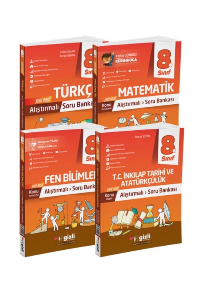 Gizli Yayınları 8. Sınıf Yeni Nesil Alıştırmalı Soru Bankası Seti (T-M-F-S)