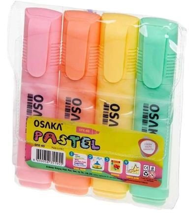 Osaka Fosforlu Kalem 4'lü Pastel Renkler