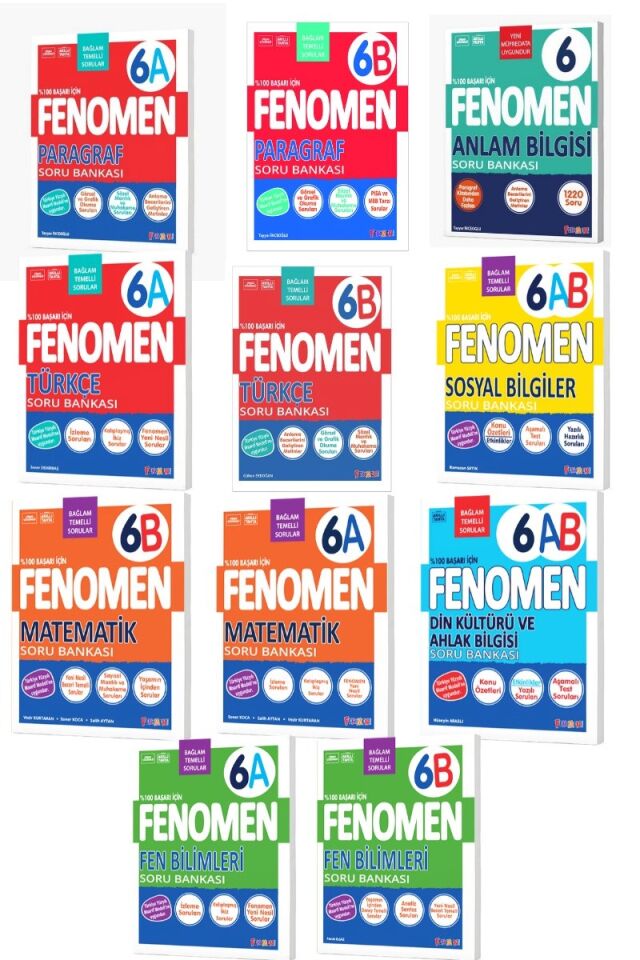 Fenomen Yayıncılık 6. Sınıf Tüm Dersler Soru Bankası Seti (11 Kitap)