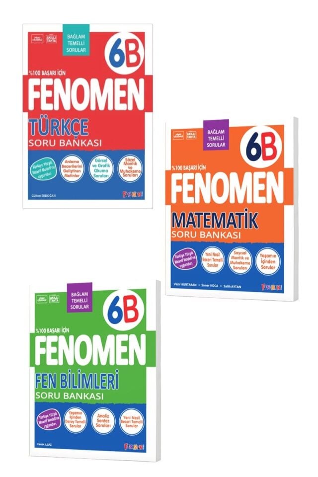 Fenomen Yayıncılık 6. Sınıf Türkçe, Matematik ve Fen Bilimleri B Soru Bankası Seti