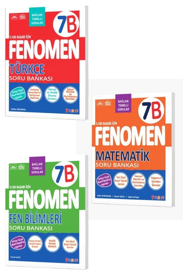 Fenomen Yayıncılık 7. Sınıf Fenomen 7B Türkçe, Matematik ve Fen Bilimleri Soru Bankası Seti
