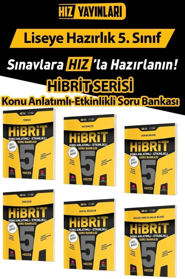 Hız Yayınları 5. Sınıf Hibrit Serisi Konu Anlatımlı Etkinlikli Soru Bankası Seti 6 Lı (T-M-F-S-D-i)