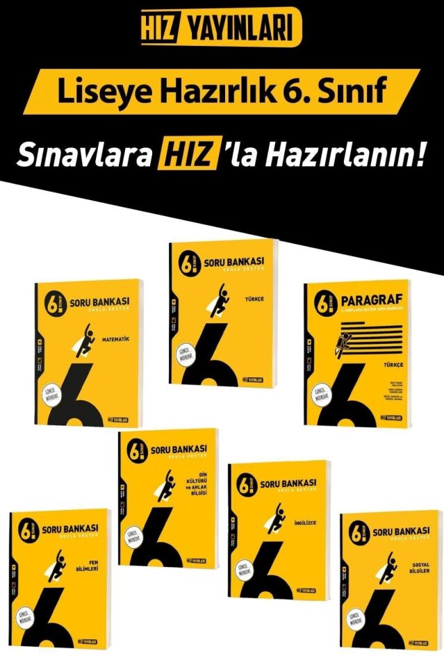 Hız Yayınları 6. Sınıf Soru Bankası Seti 7'li (P-T-M-F-S-D-İ)