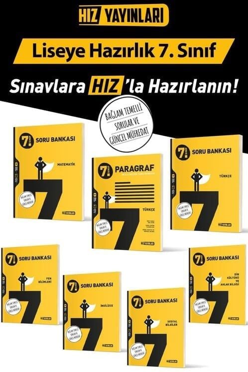Hız Yayınları 7. Sınıf Soru Bankası Seti 7'li (P-T-M-F-S-D-İ)