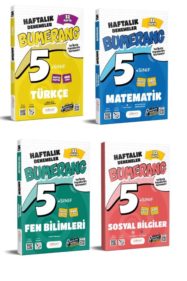 Günay Yayınları 5. Sınıf Bumerang Haftalık Denemeler Seti 4'lü (T-M-F-S)