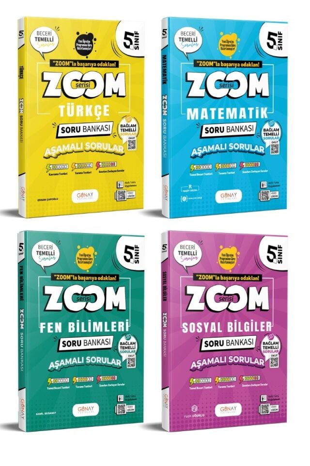 Günay Yayınları 5. Sınıf Zoom Serisi Soru Bankası Seti 4'lü (T-M-F-S)