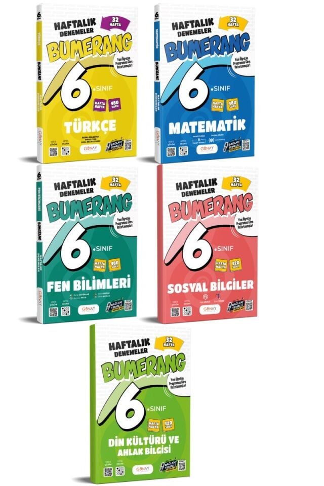 Günay Yayınları 6. Sınıf Bumerang Serisi Haftalık Denemeler Seti 5'li (T-M-F-S-D)