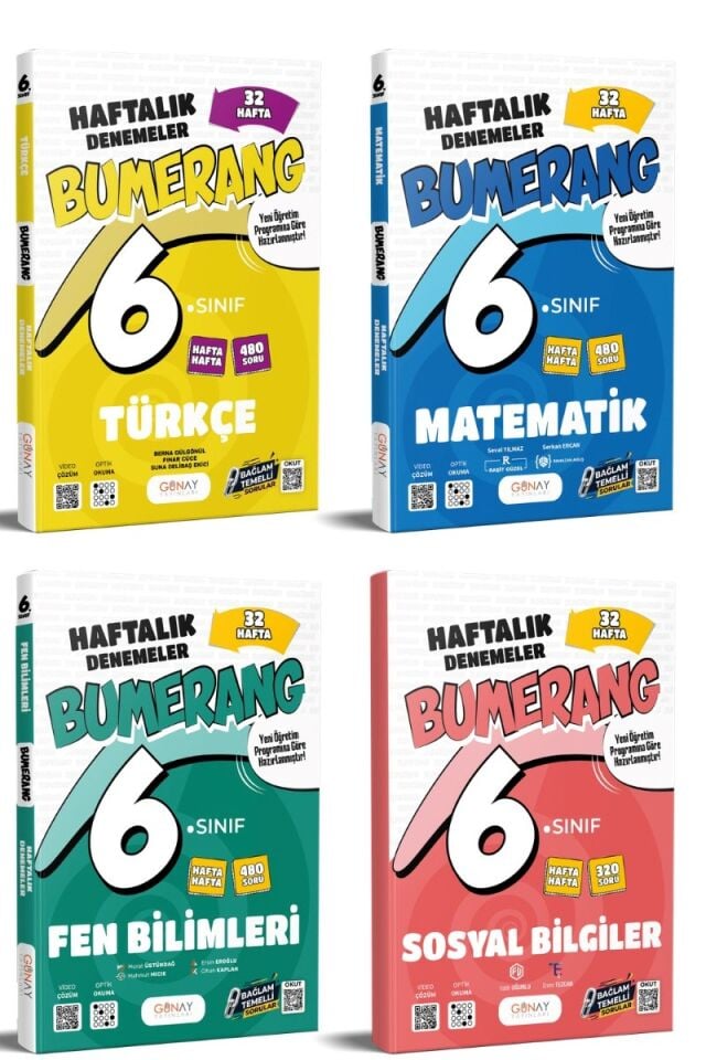 Günay Yayınları 6. Sınıf Bumerang Serisi Haftalık Denemeler Seti 4'lü (T-M-F-S)