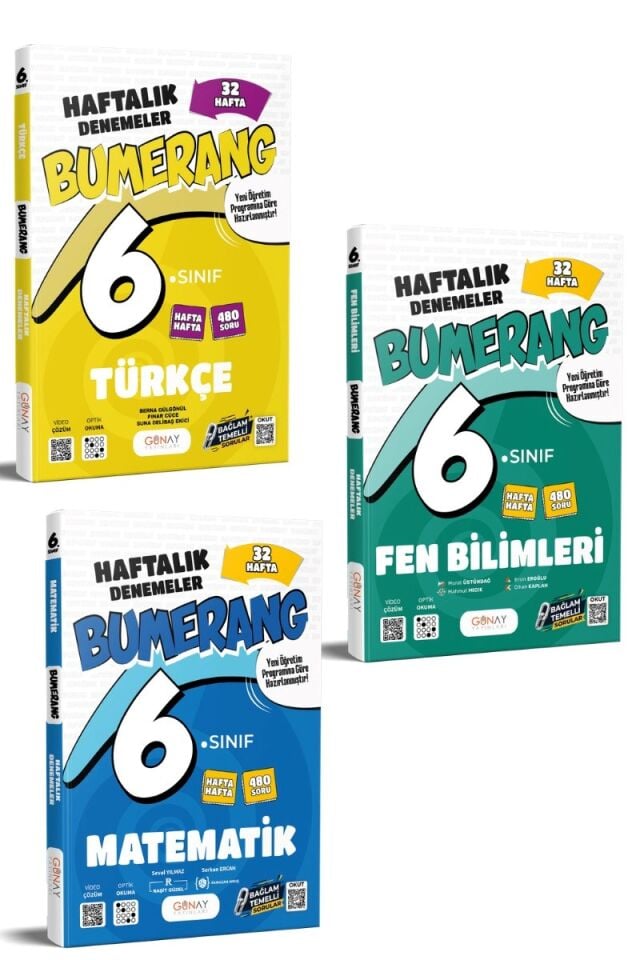 Günay Yayınları 6. Sınıf Bumerang Serisi Haftalık Denemeler Seti 3'lü (T-M-F)