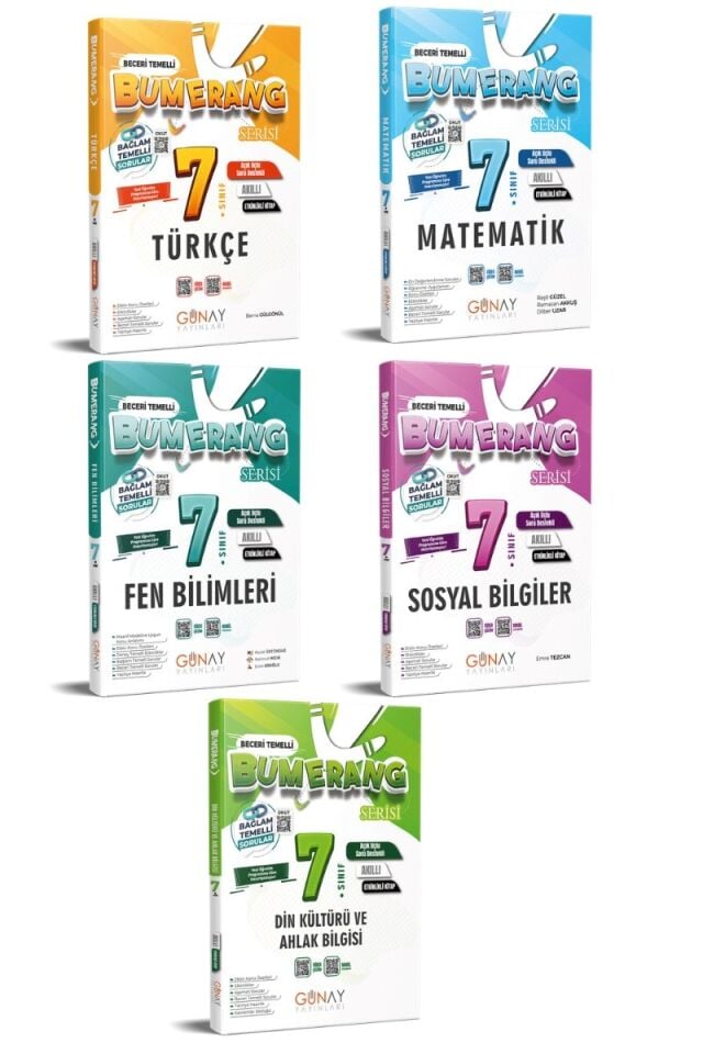 Günay Yayınları 7. Sınıf Bumerang Serisi Akıllı Etkinlikli Kitap Seti 5'li (T-M-F-S-D)