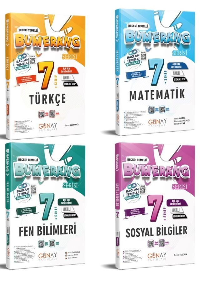 Günay Yayınları 7. Sınıf Bumerang Serisi Akıllı Etkinlikli Kitap Seti 4'lü (T-M-F-S)