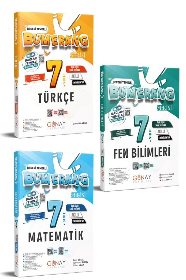 Günay Yayınları 7. Sınıf Bumerang Serisi Akıllı Etkinlikli Kitap Seti 3'lü (T-M-F)