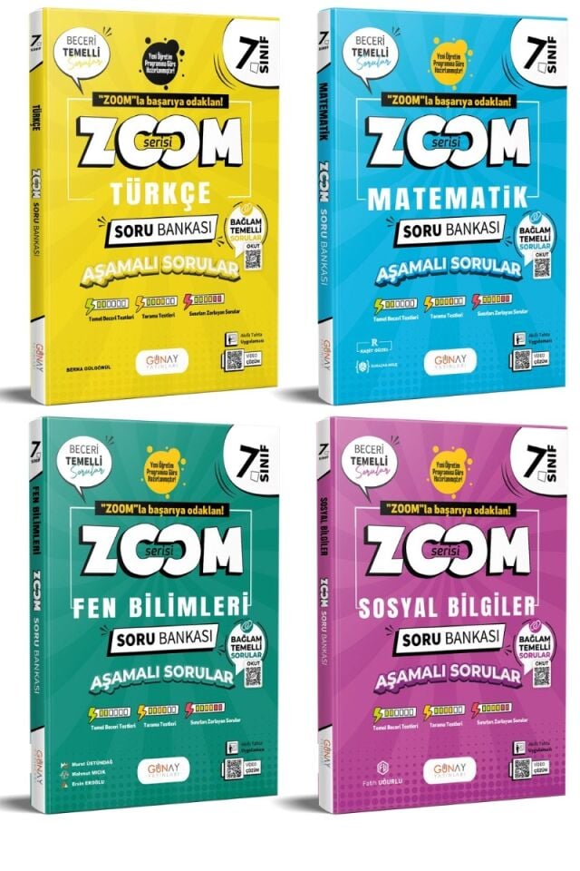Günay Yayınları 7. Sınıf Zoom Serisi Soru Bankası Seti 4'lü (T-M-F-S)