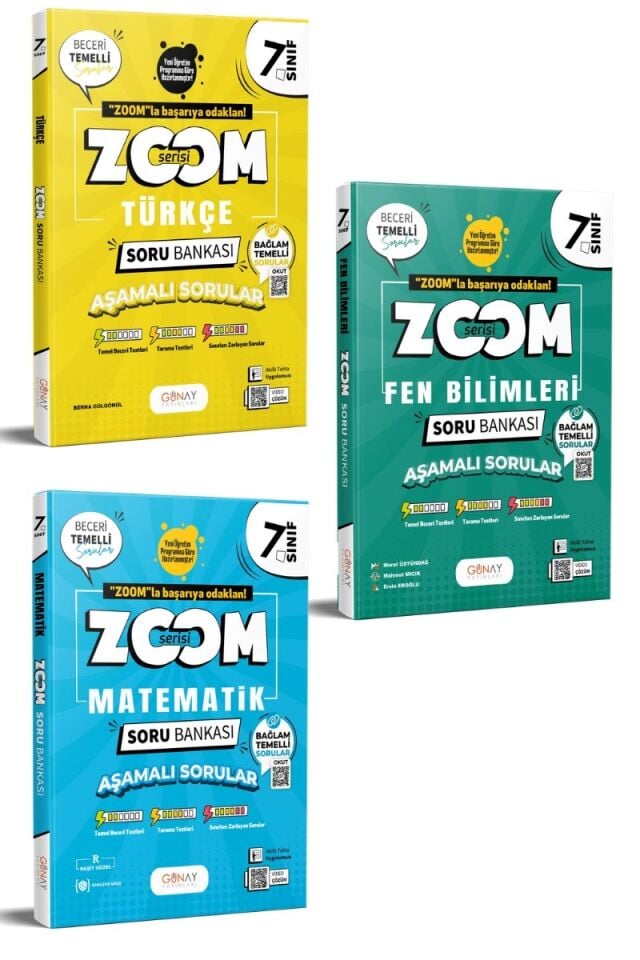 Günay Yayınları 7. Sınıf Zoom Serisi 3'lü Soru Bankası Seti (T-M-F)