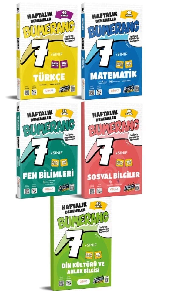 Günay Yayınları 7. Sınıf Bumerang Serisi Haftalık Denemeler 5'li Set (T-M-F-S-D)