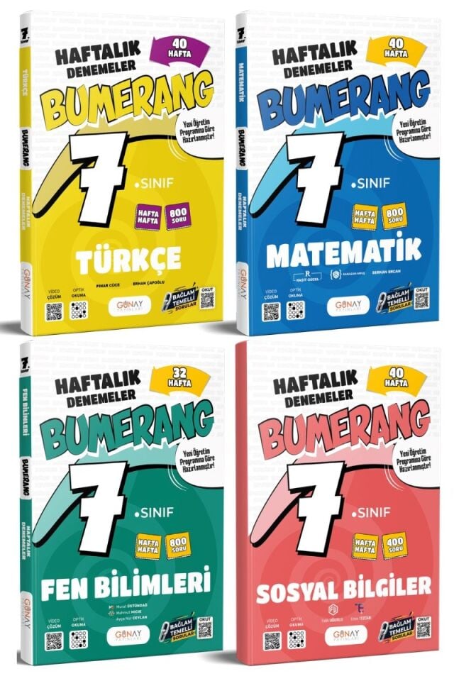 Günay Yayınları 7. Sınıf Bumerang Serisi Haftalık Denemeler 4'lü Set (T-M-F-S)
