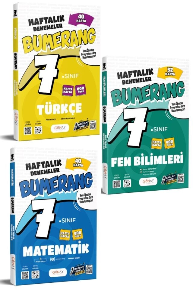 Günay Yayınları 7. Sınıf Bumerang Serisi Haftalık Denemeler Seti 3'lü (T-M-F-)