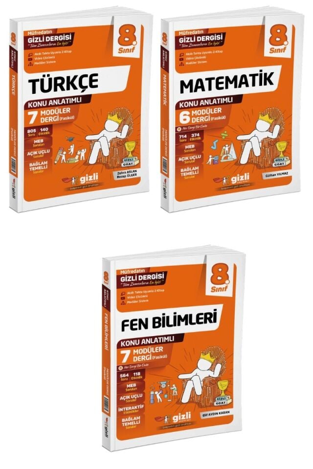 Gizli Yayınları 8. Lgs Sınıf Türkçe Matematik Fen Bilimleri Fasikül Seti