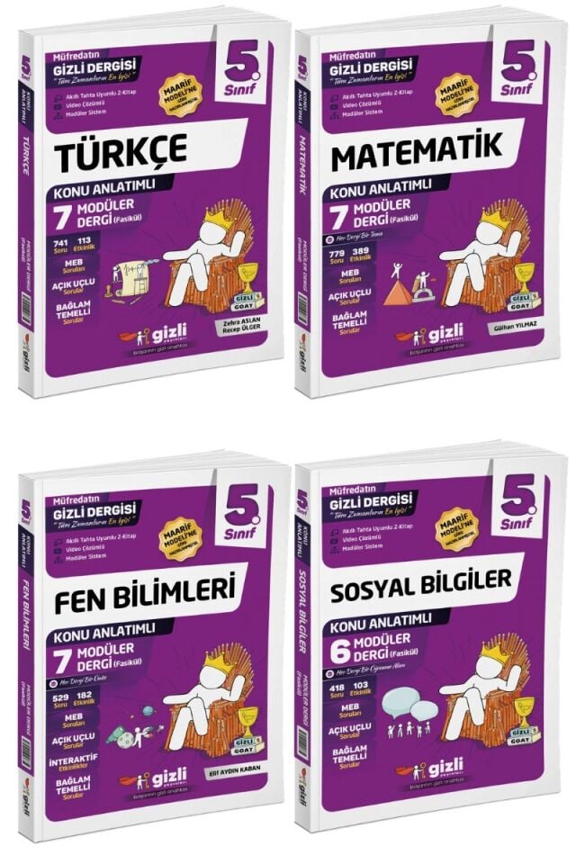Gizli Yayınları 5.Sınıf Türkçe Matematik Fen Bilimleri Sosyal Bilgiler  Fasikül Seti