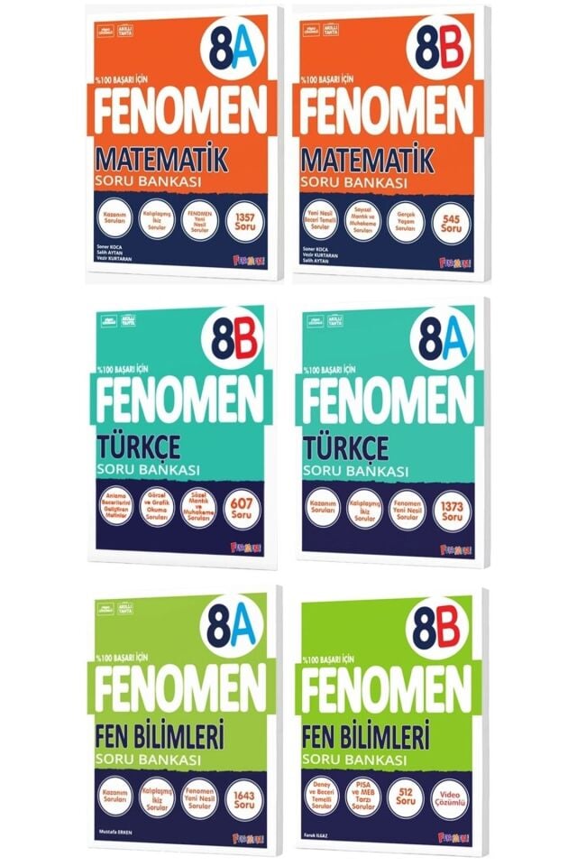 Fenomen Yayıncılık 8. Sınıf 8A ve 8B Matematik Türkçe Fen Bilimleri Soru Bankası Seti