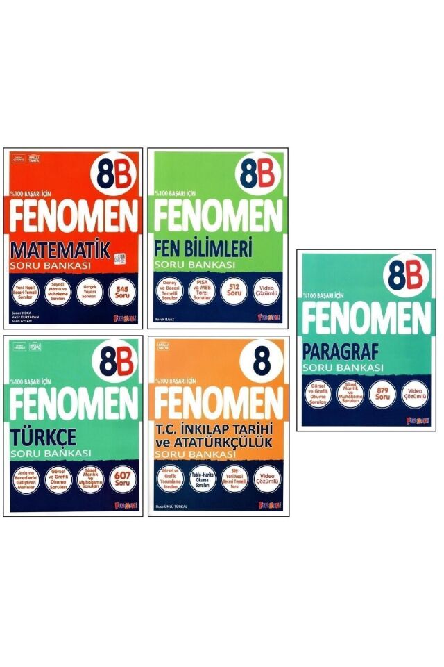 Fenomen Yayıncılık 8. Sınıf 8B Soru Bankası Seti 5'li (P-T-M-F-S)
