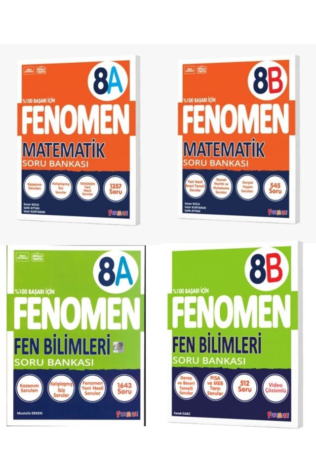 Fenomen Yayıncılık 8. Sınıf 8A ve 8B Matematik Fen Bilimleri Soru Bankası Seti 4'lü
