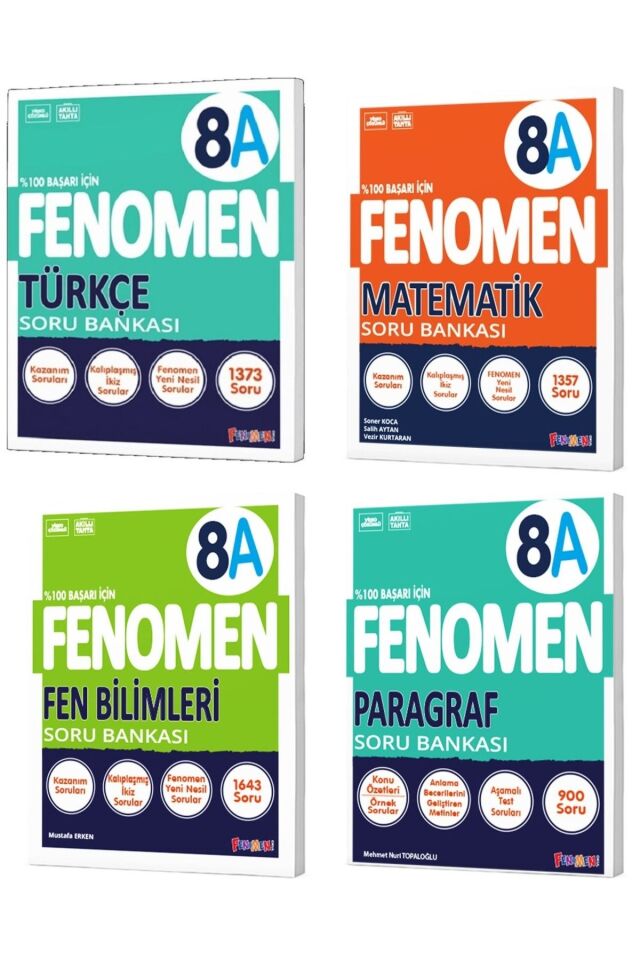 Fenomen Yayıncılık 8. Sınıf 8A Soru Bankası Seti 4'lü (P-T-M-F)
