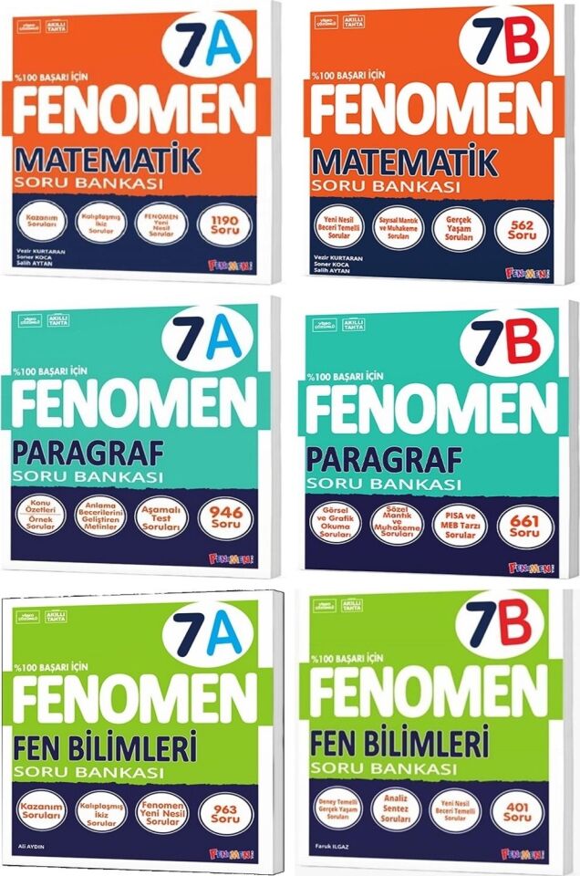 Kurmay Fenomen 7 Sınıf Seti Matematik Fen Bilimleri Paragraf Soru Bankası Seti (6 Kitap