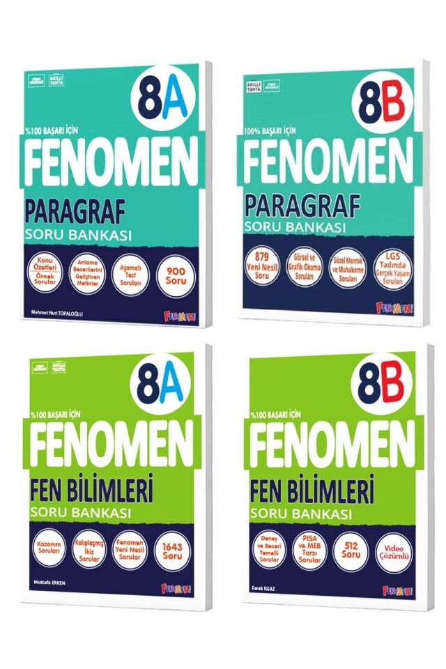 Kurmay Fenomen 8 Sınıf LGS Seti Paragraf Fen Bilimleri Soru Bankası Seti 4 Kitap