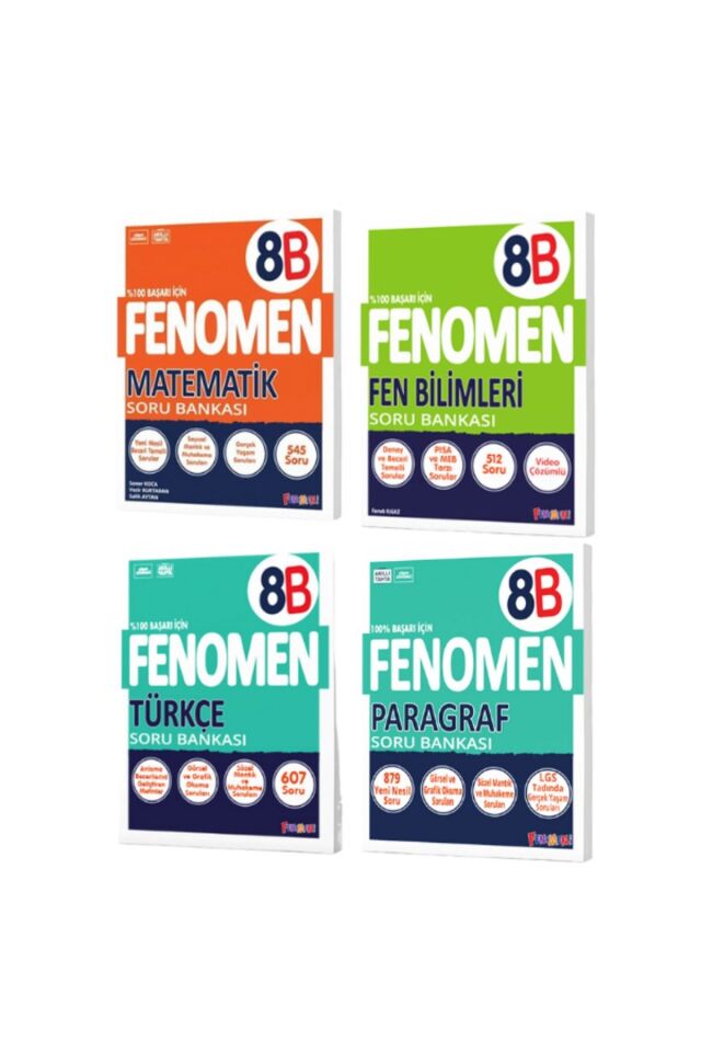 Kurmay Fenomen 8 Sınıf LGS Seti B Serisi Matematik Fen Türkçe Paragraf Soru Bankası Seti 4 Kitap
