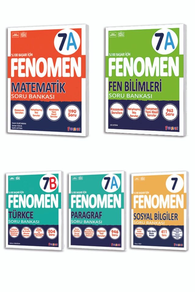 Kurmay Fenomen 7 Sınıf Seti Matematik Fen Türkçe Paragraf Sosyal Bilgiler Soru Bankası Seti (5 Kitap