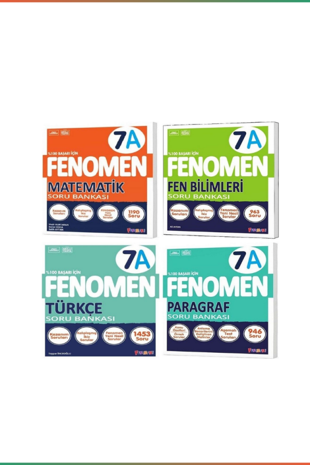 Kurmay Fenomen 7 Sınıf Seti 7A Serisi Matematik Fen Türkçe Paragraf Soru Bankası Seti 4 Kitap