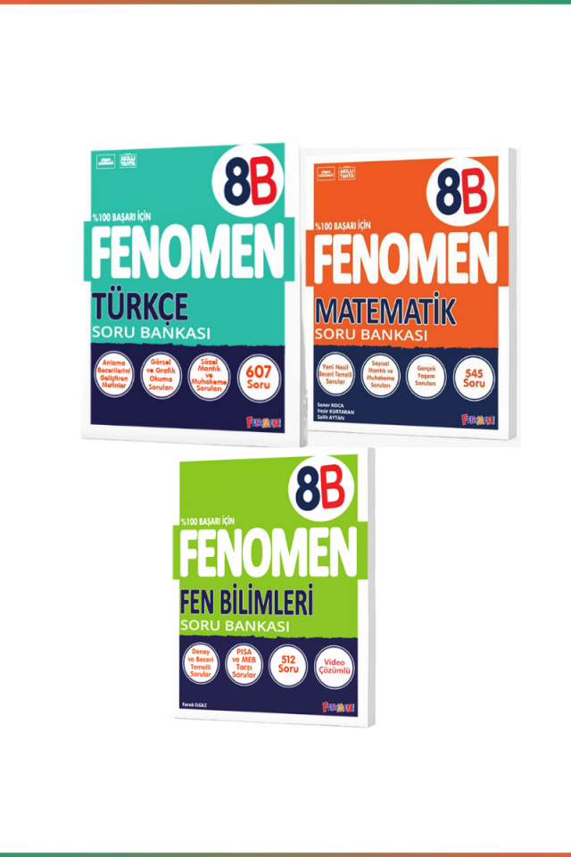 Kurmay Fenomen 8 Sınıf LGS Seti B Serisi Matematik Fen Türkçe Soru Bankası Seti (3 Kitap -