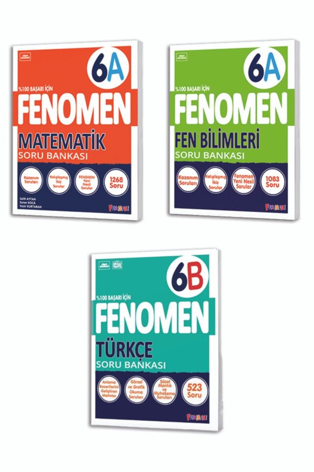 Kurmay Fenomen 6 Sınıf Seti 6A ve 6B Serisi Matematik Fen Bilimleri Türkçe Soru Bankası Seti (3 Kitap