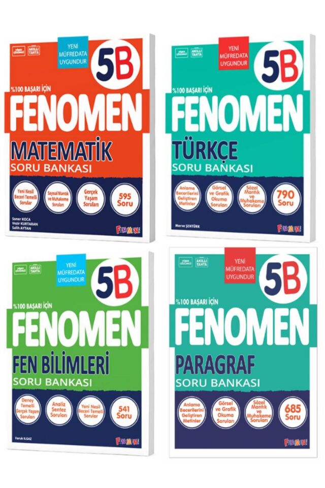 Kurmay Fenomen 5 Sınıf Seti 5B Serisi Matematik Türkçe Fen Bilimleri Paragraf Soru Bankası Seti 4 Kitap