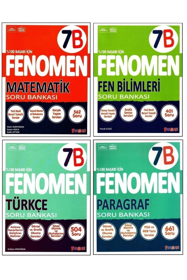 Kurmay Fenomen 7 Sınıf Seti 7B Serisi Matematik Türkçe Fen Bilimleri Paragraf Soru Bankası Seti (4 Kitap