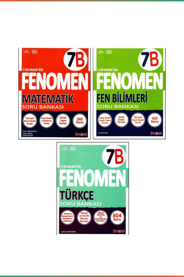 Kurmay Yayınları 7. Sınıf Matematik Fen Türkçe Seti - Fenomen 7B Yeni Müfredat Soru Bankası Seti
