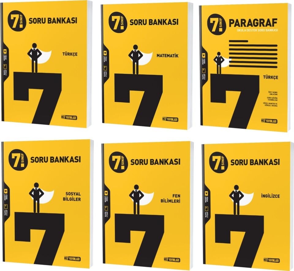 Hız Yayınları 7. Sınıf Soru Bankası Seti Tüm Dersler 6 Kitap (T-M-F-S-İ-P)