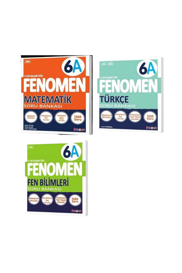 Fenomen Yayınları 6. Sınıf Soru Bankası Seti 6A Matematik Türkçe Fen 3 Kitap
