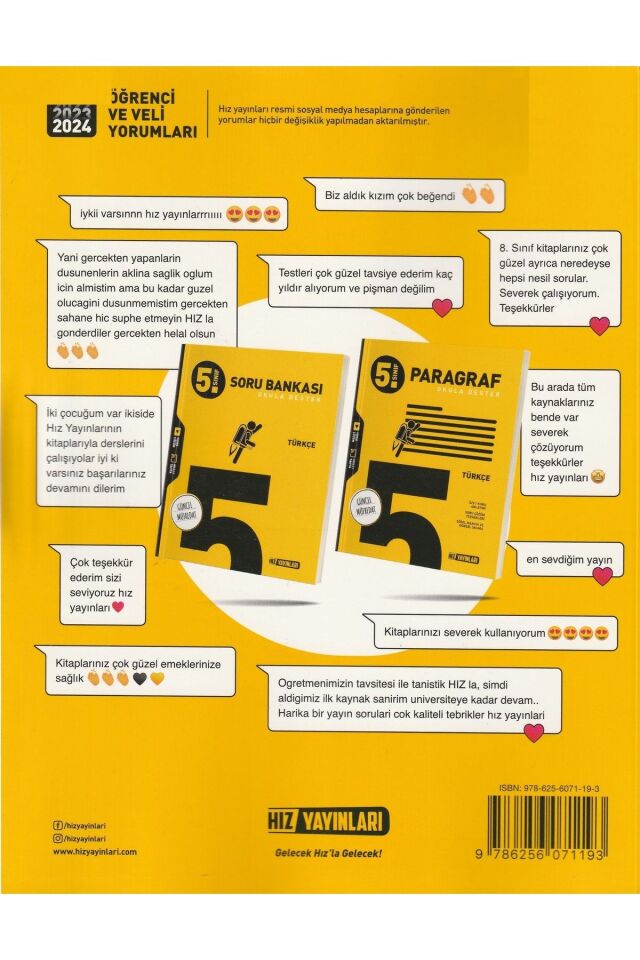 Hız Yayınları 5. Sınıf Hibrit Soru Bankası Seti Tüm Dersler 4 Kitap  (T-İ-F-S)