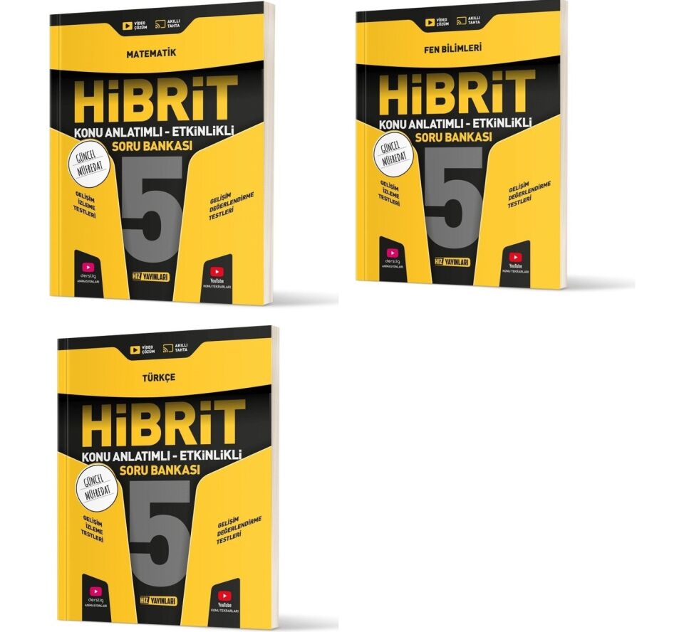 Hız Yayınları 5. Sınıf Hibrit Soru Bankası Seti Matematik Fen Türkçe 3 Kitap