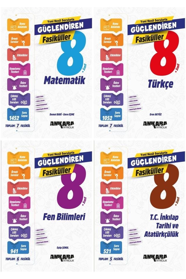 Ankara Yayıncılık 8. Sınıf Güçlendiren Fasiküller Seti 4 Kitap (T-M-F-S)