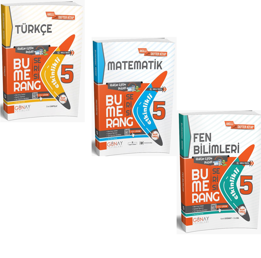 Günay Yayınları 5. Sınıf Bumerang 3'lü Akıllı Defter Seti(T-M-F)