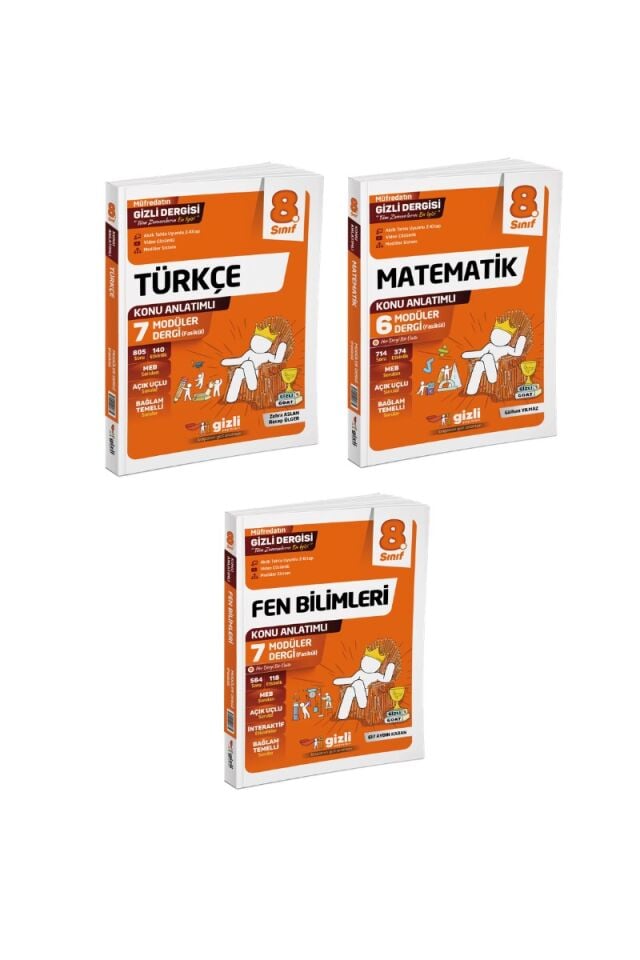 Gizli Yayınları 8. Sınıf LGS Türkçe Matematik Fen Bilimleri Konu Anlatımlı Modüler Dergi Seti (3 Kitap)