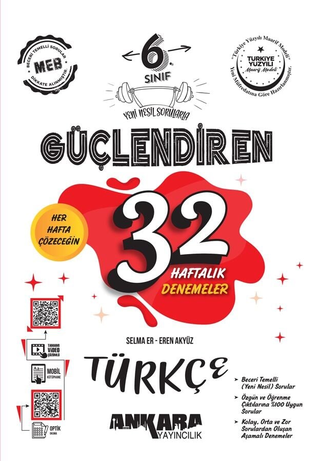 Ankara Yayıncılık 6. Sınıf Türkçe Güçlendiren 32 Haftalık Denemeler