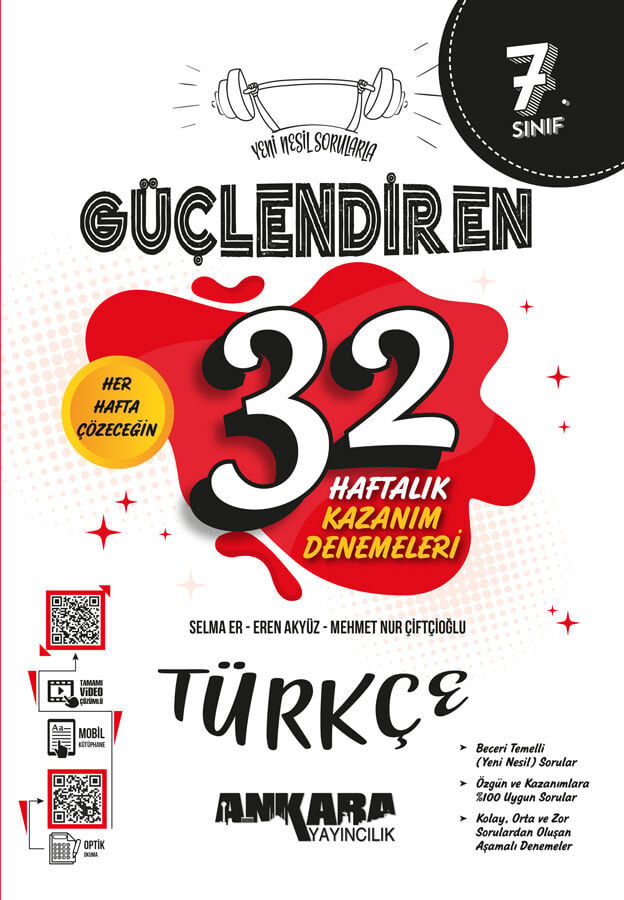 Ankara Yayıncılık 7. Sınıf Türkçe Güçlendiren 32 Haftalık Kazanım Denemeleri