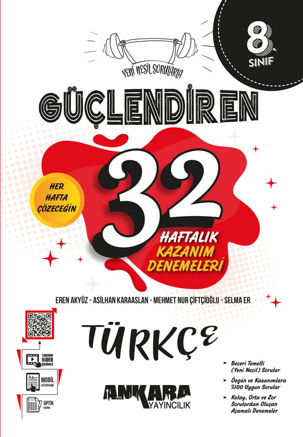 Ankara Yayıncılık 8. Sınıf Türkçe Güçlendiren 32 Haftalık Kazanım Denemeleri